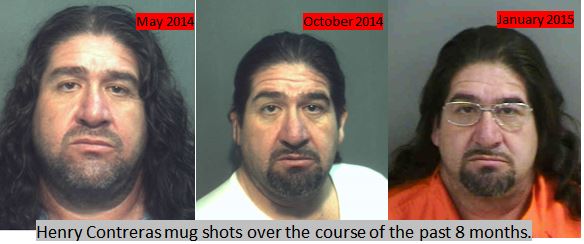 Jailhouse mugshots from Henry Contreras capture in May through his return to Collier County Jail this week.